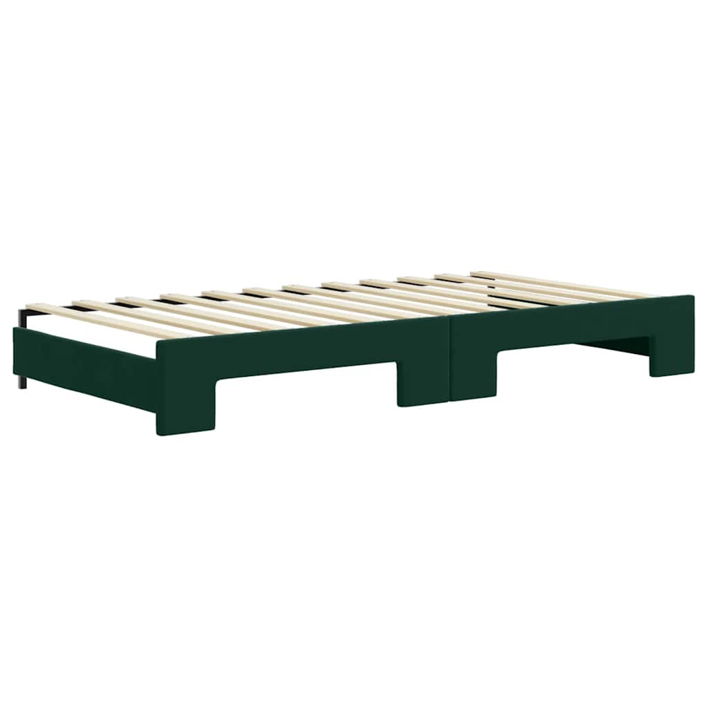 daybed med udtræk og madras 100x200 cm velour mørkegrøn