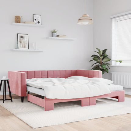 daybed med udtræk og madras 100x200 cm velour lyserød