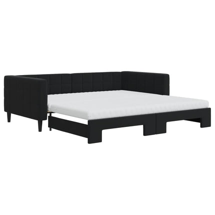 daybed med udtræk og madras 100x200 cm velour sort