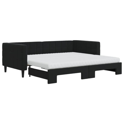 daybed med udtræk og madras 90x190 cm velour sort