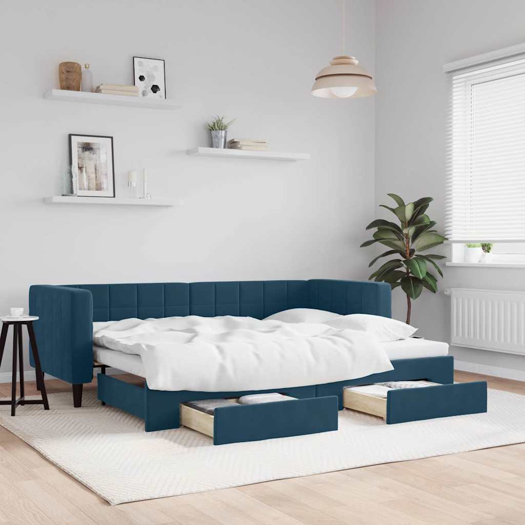 daybed med udtræk og skuffer 80x200 cm stof blå