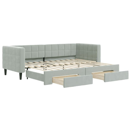 daybed med udtræk og skuffer 80x200 cm velour lysegrå