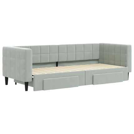 daybed med udtræk og skuffer 80x200 cm velour lysegrå