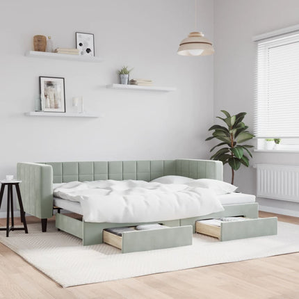 daybed med udtræk og skuffer 80x200 cm velour lysegrå