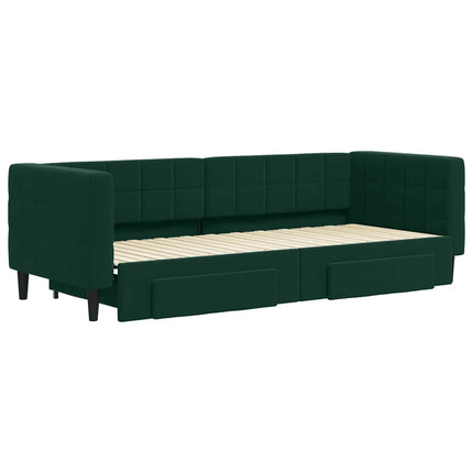 daybed med udtræk og skuffer 80x200 cm velour mørkegrøn