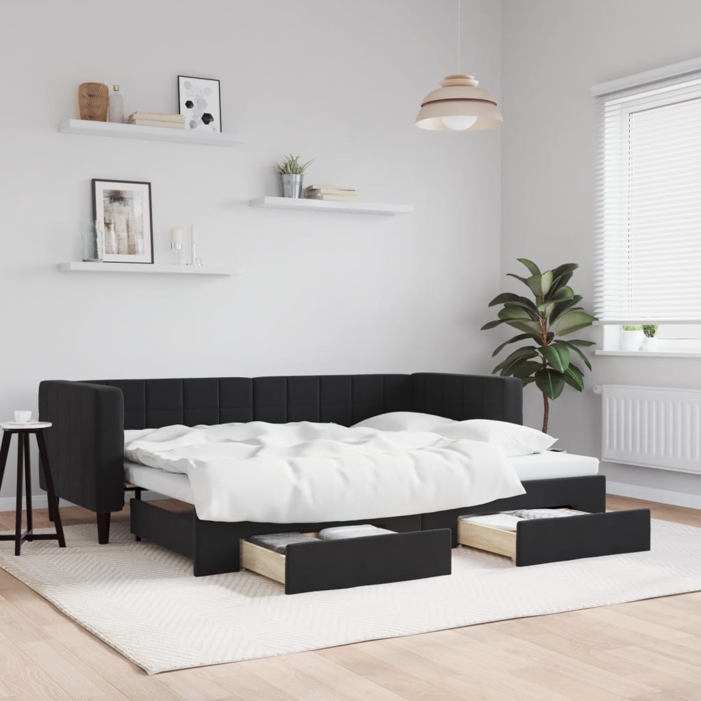 daybed med udtræk og skuffer 80x200 cm velour sort billede