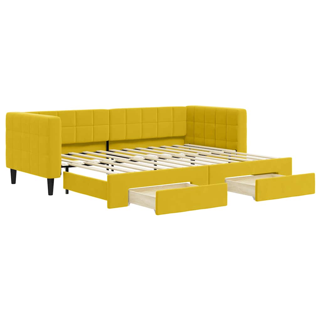 daybed med udtræk og skuffer 80x200 cm velour gul