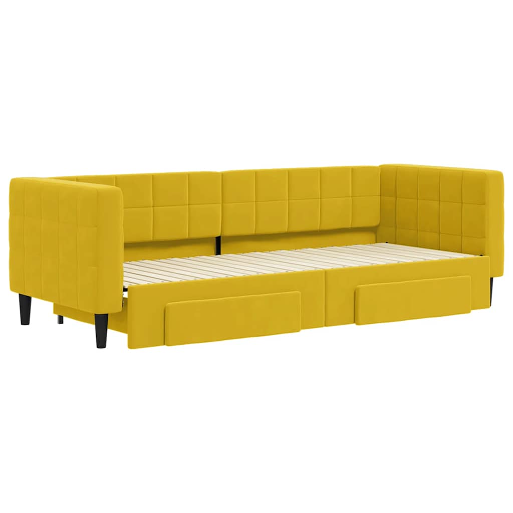 daybed med udtræk og skuffer 80x200 cm velour gul