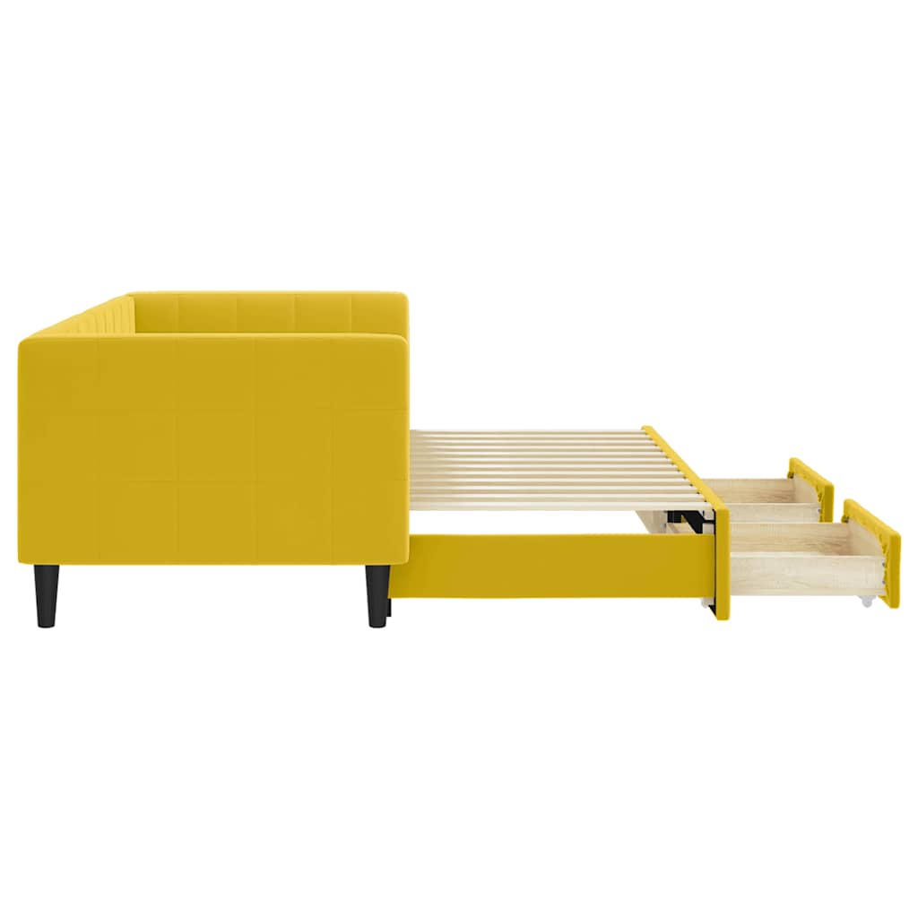 daybed med udtræk og skuffer 80x200 cm velour gul