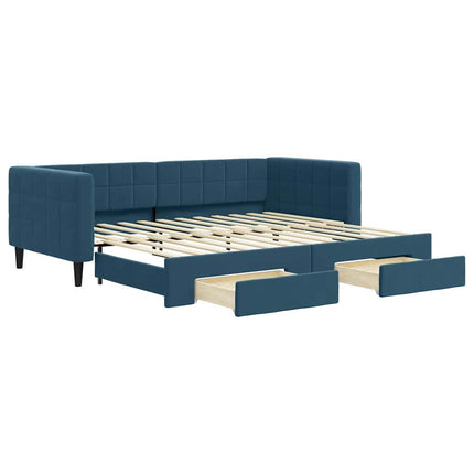 daybed med udtræk og skuffer 90x200 cm velour blå