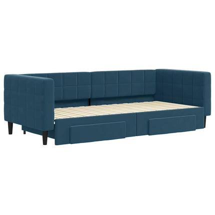 daybed med udtræk og skuffer 90x200 cm velour blå