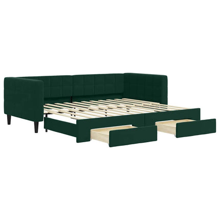 daybed med udtræk og skuffer 90x200 cm velour mørkegrøn