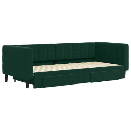 daybed med udtræk og skuffer 90x200 cm velour mørkegrøn