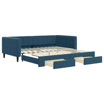 daybed med udtræk og skuffer 100x200 cm velour blå