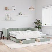 daybed med udtræk og skuffer 100x200 cm velour lysegrå