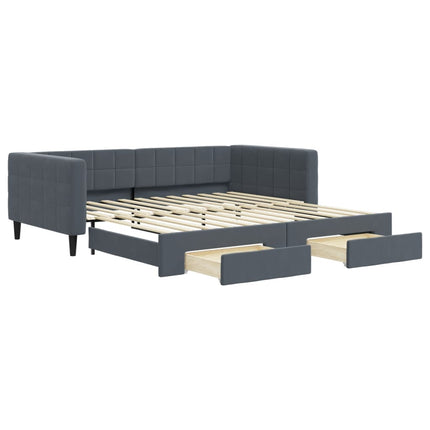 daybed med udtræk og skuffer 100x200 cm velour mørkegrå
