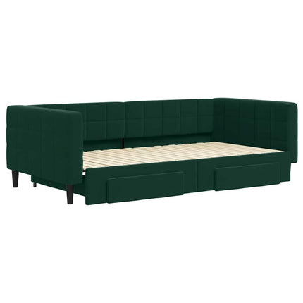 daybed med udtræk og skuffer 100x200 cm velour mørkegrøn