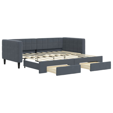 daybed med udtræk og skuffer 90x190 cm velour mørkegrå