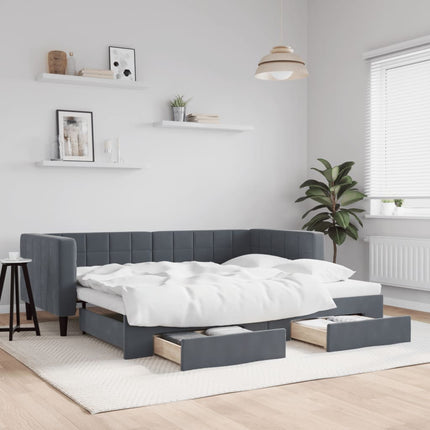 daybed med udtræk og skuffer 90x190 cm velour mørkegrå