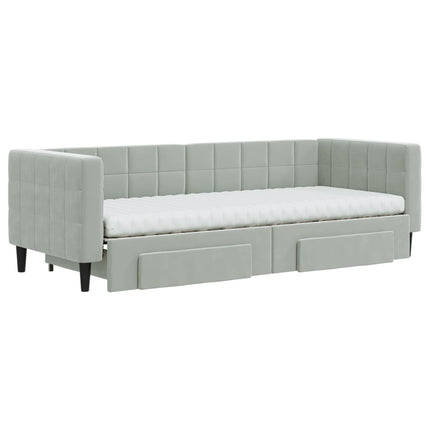 daybed med udtræk og skuffer 80x200 cm velour lysegrå