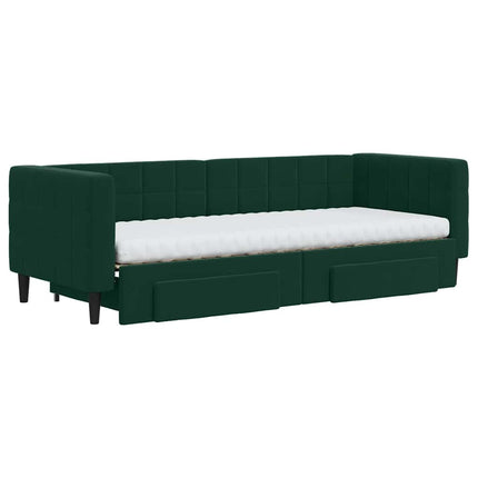daybed med udtræk og skuffer 80x200 cm velour mørkegrøn
