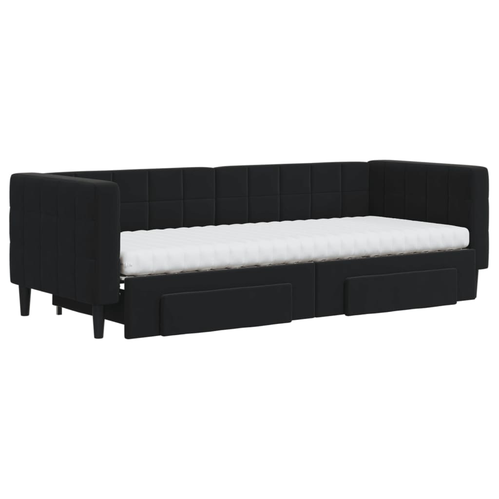 daybed med udtræk og skuffer 80x200 cm velour sort