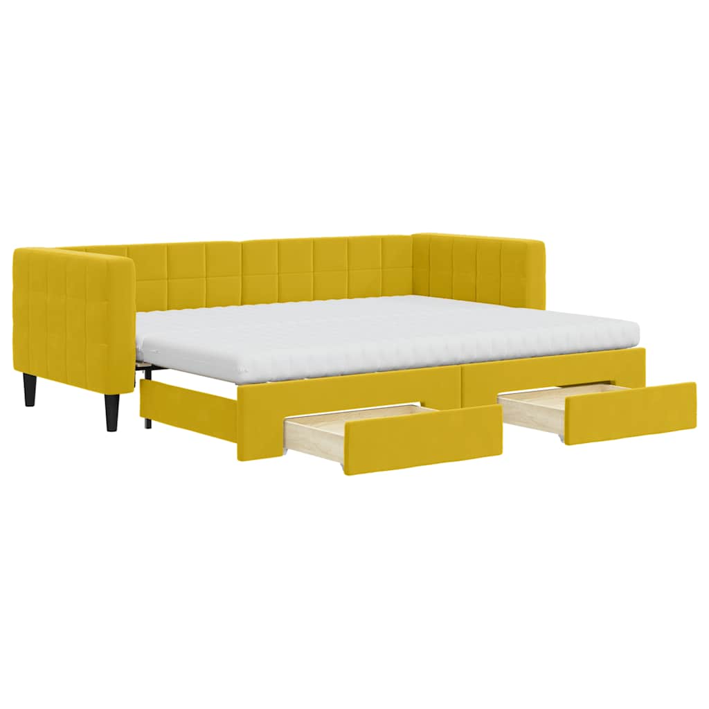 daybed med udtræk og skuffer 80x200 cm velour gul