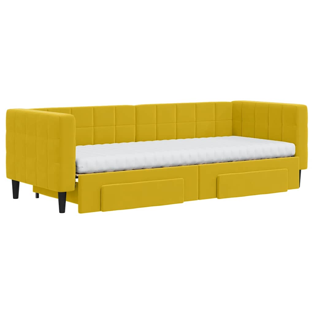 daybed med udtræk og skuffer 80x200 cm velour gul
