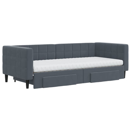 daybed med udtræk og skuffer 90x200 cm velour mørkegrå