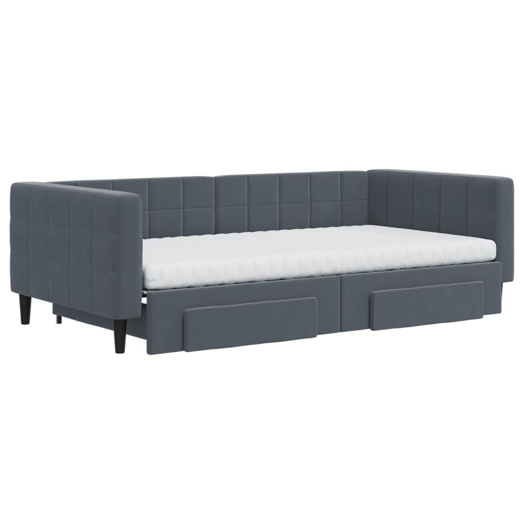 daybed med udtræk og skuffer 100x200 cm velour mørkegrå