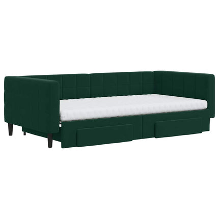 daybed med udtræk og skuffer 100x200 cm velour mørkegrøn