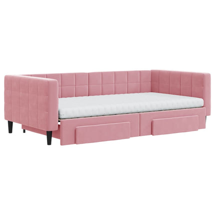 daybed med udtræk og skuffer 100x200 cm velour lyserød