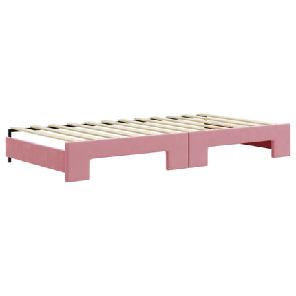 daybed med udtræk og skuffer 100x200 cm velour lyserød