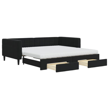 daybed med udtræk og skuffer 100x200 cm velour sort