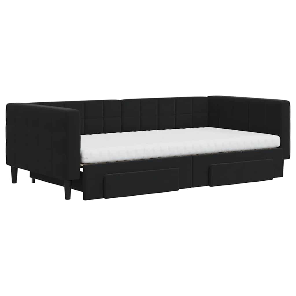 daybed med udtræk og skuffer 100x200 cm velour sort