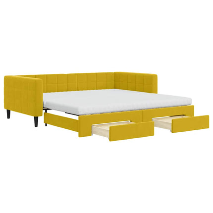 daybed med udtræk og skuffer 100x200 cm velour gul