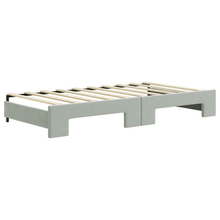 daybed med udtræk og skuffer 90x190 cm velour lysegrå