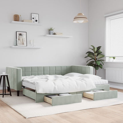daybed med udtræk og skuffer 90x190 cm velour lysegrå