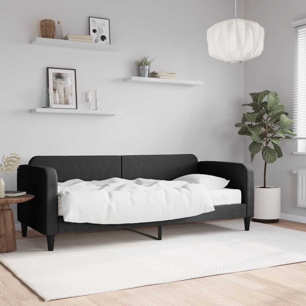 Daybed med madras 80×200 cm - stof, sort