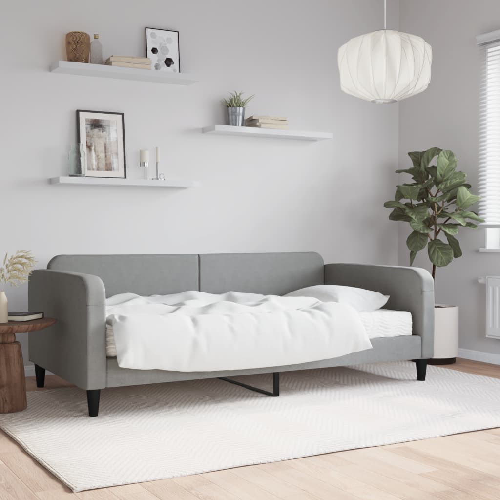 daybed med madras 100x200 cm stof lysegrå