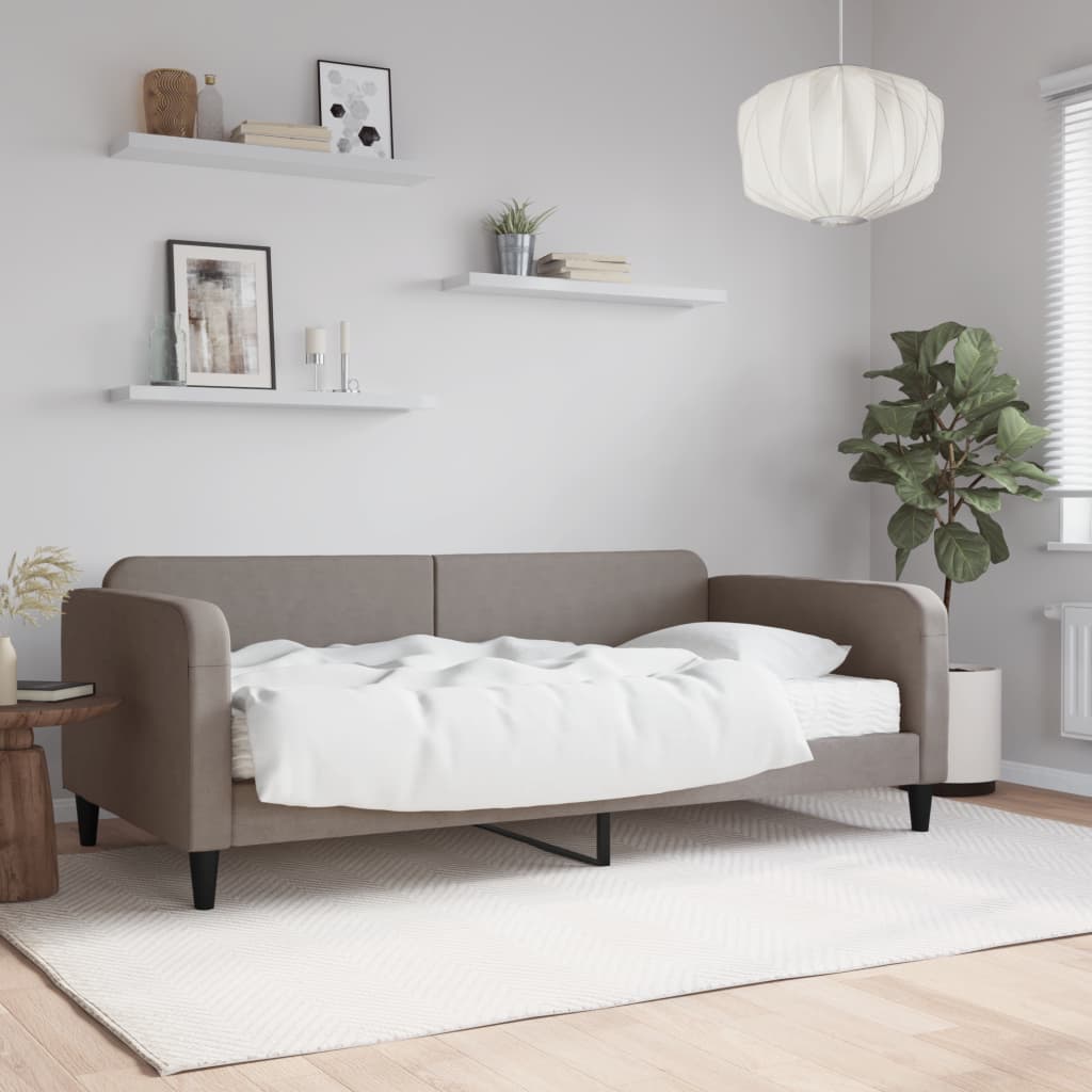 daybed med madras 100x200 cm stof gråbrun billede