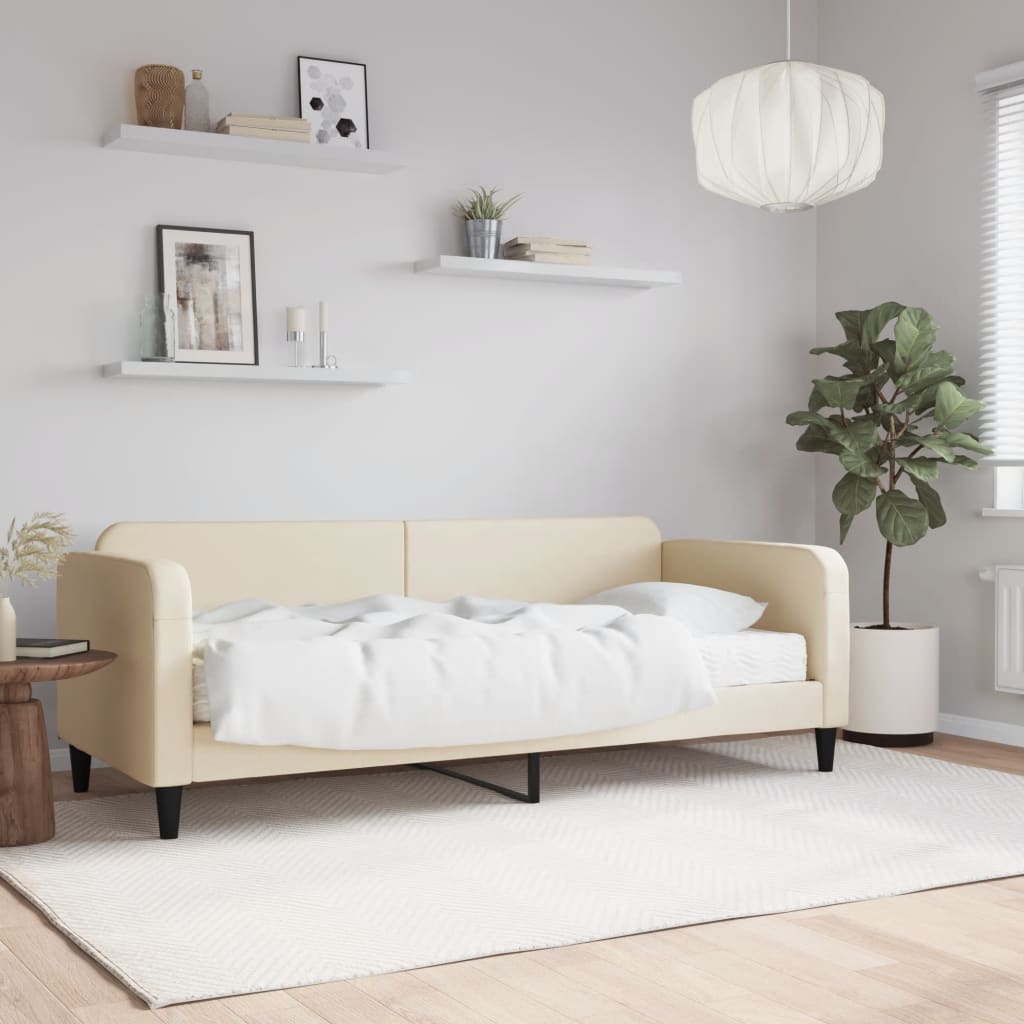 daybed med madras 100x200 cm stof cremefarvet billede