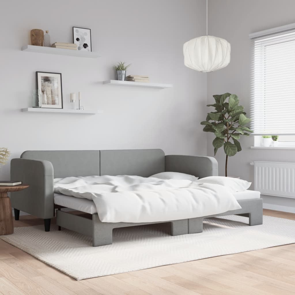 daybed med udtræk 90x200 cm stof lysegrå
