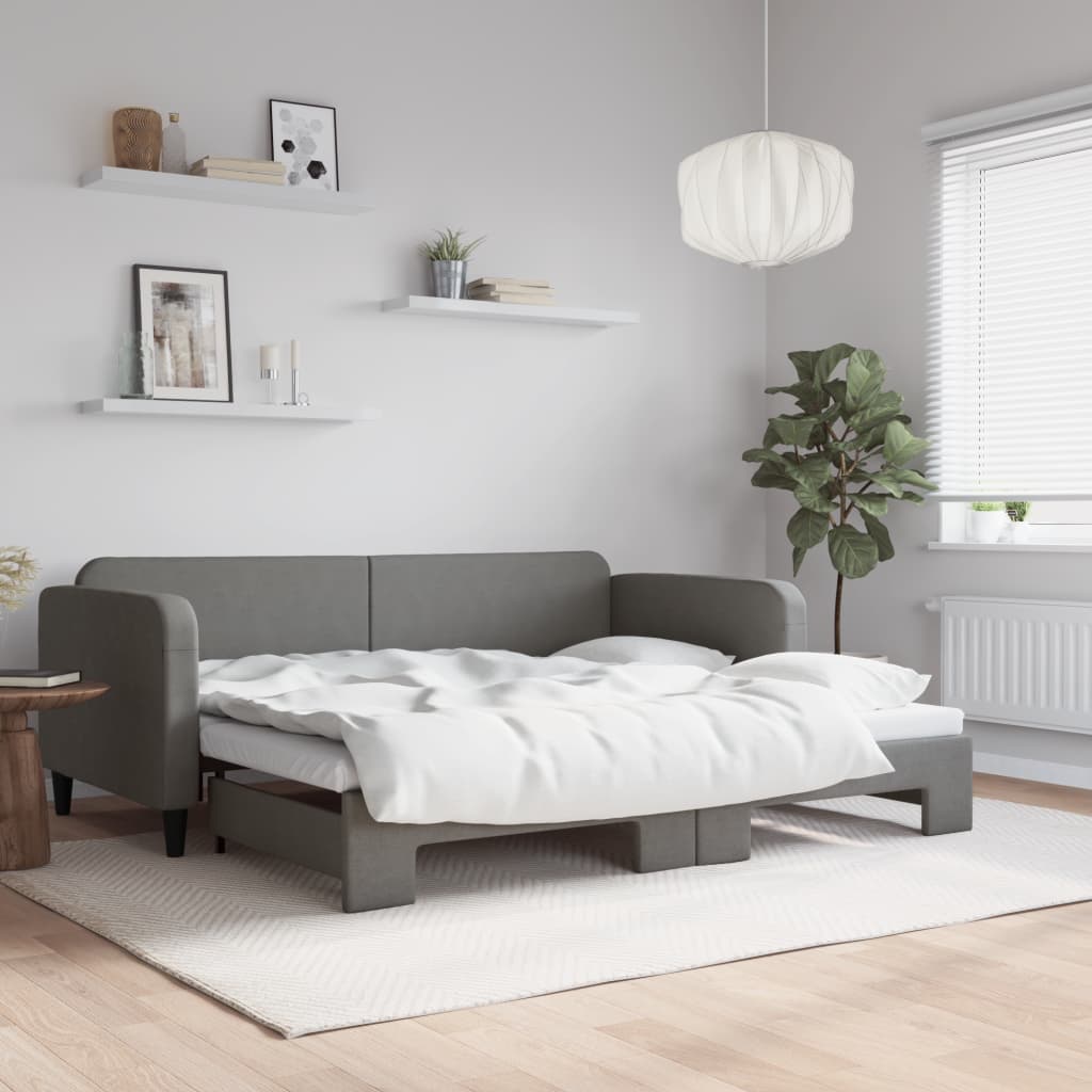 Daybed med udtræk 90×200 cm i stof - mørkegrå