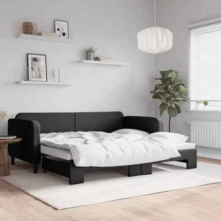 daybed med udtræk 90x200 cm stof sort