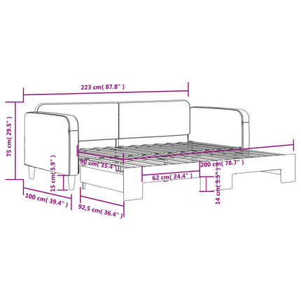 daybed med udtræk 90x200 cm stof cremefarvet