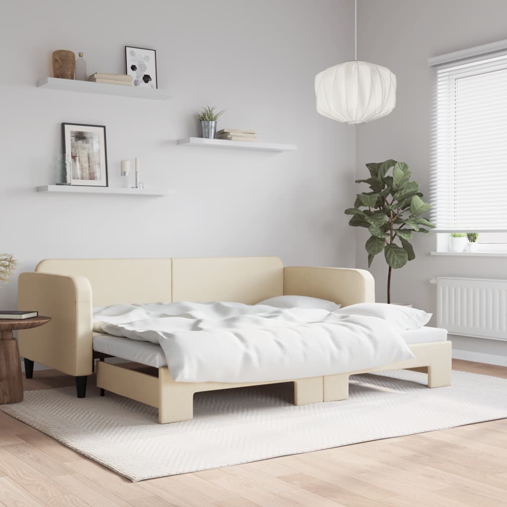 Daybed Stof Farvet Creme - med udtræk / 90 x 200 cm