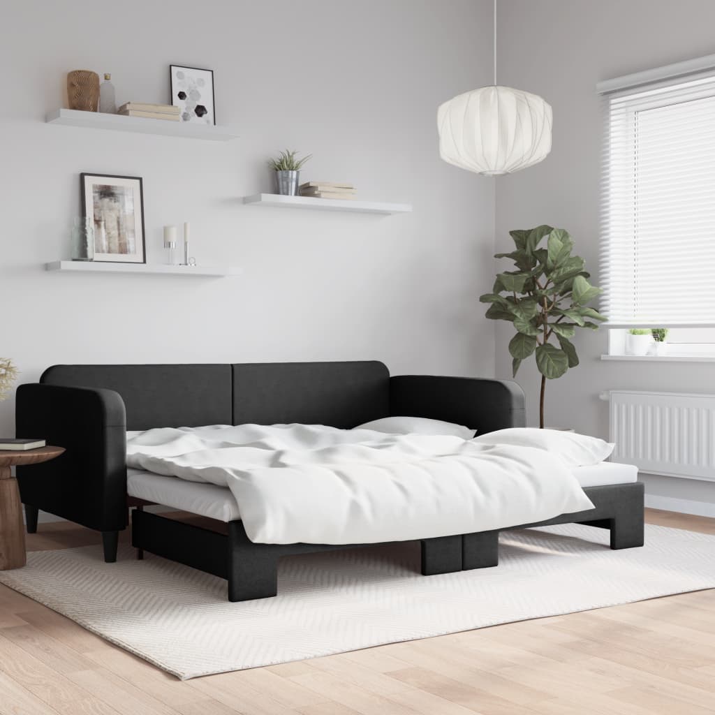 daybed med udtræk 100x200 cm stof sort