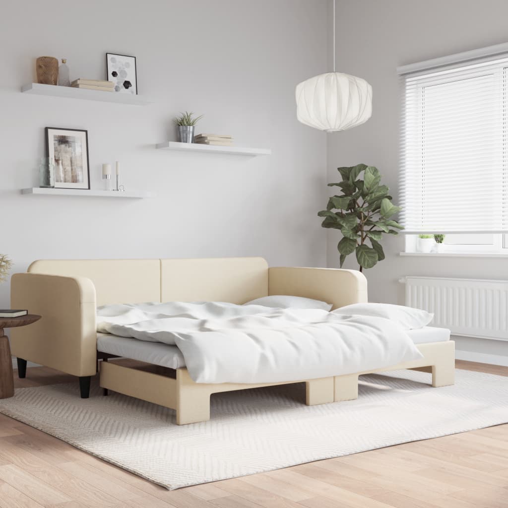 Daybed Stof Farvet Creme - med udtræk / 100 x 200 cm