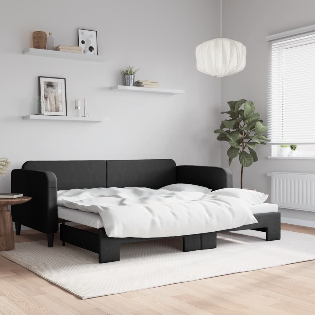 daybed med udtræk 90x190 cm stof sort billede